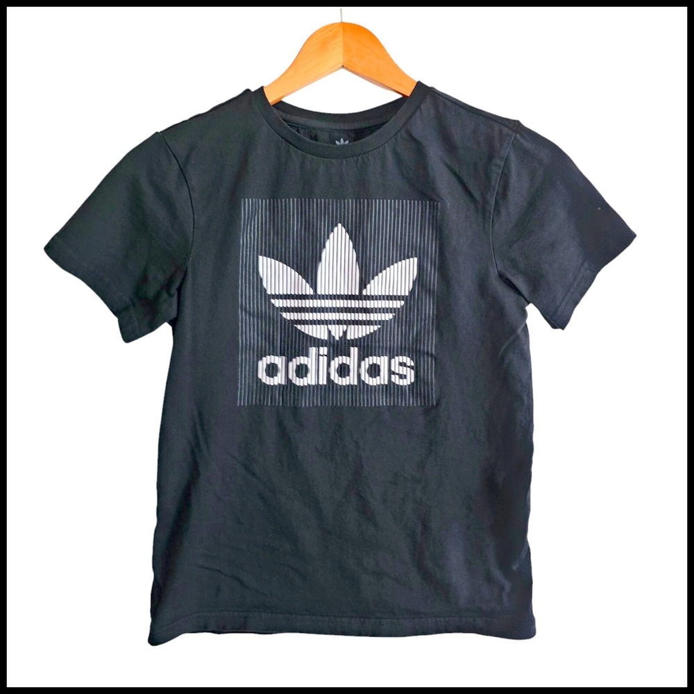 Adidas Graphic T-Shirt Trefoil Logo Black Tee Kids Size M